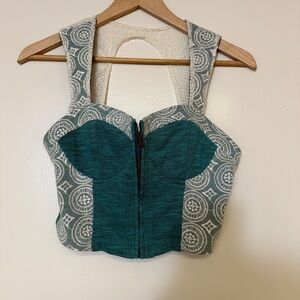 NWT Pins & Needles Teal and Cream Bohemian Patterned Women's Crop Top